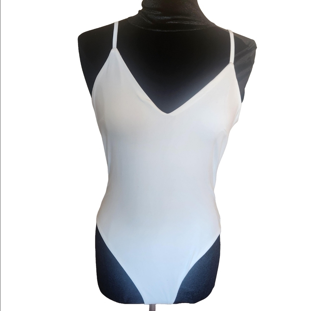 Shein White V-neck Spaghetti Strap Women's Bodysuit